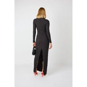 Vestique Onyx Colored Corded Maxi Dress Back Slit Mock Turtleneck Sz L